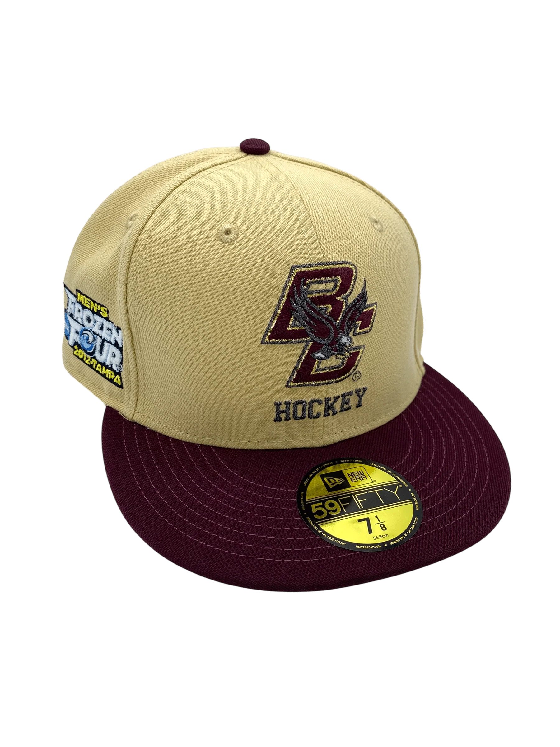 Adult Boston College Eagles New Era Gold/Maroon Custom Johnny Hockey Side Patch 59FIFTY Fitted Hat - Men's