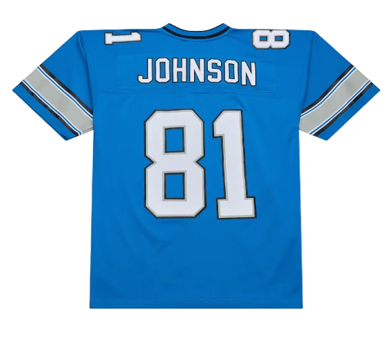 Adult Calvin Johnson Detroit Lions Blue 2007 Mitchell & Ness Throwback Jersey - Men's