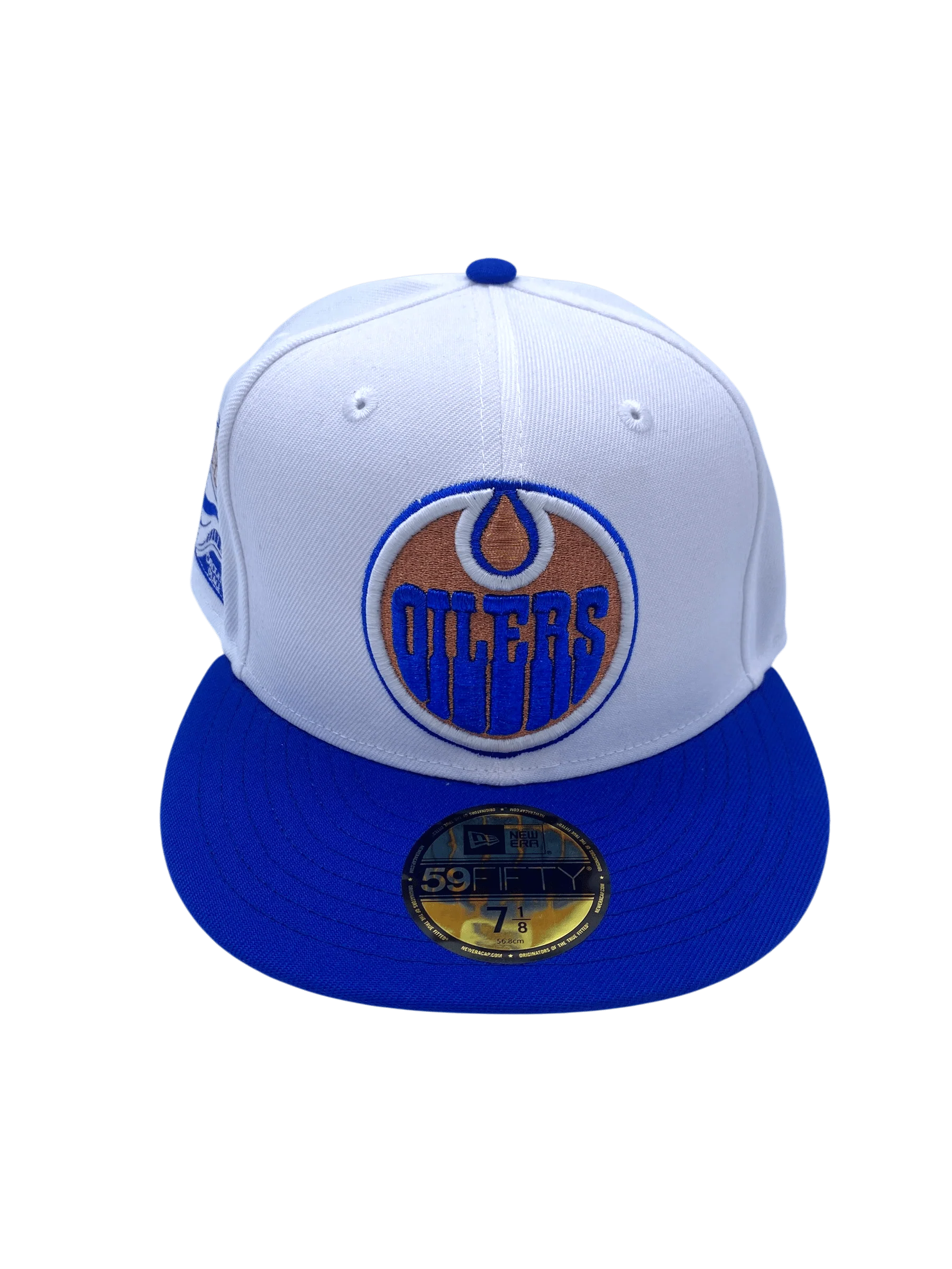 Adult Edmonton Oilers New Era White/Blue Custom Side Patch 59FIFTY Fitted Hat - Men's - Image 4
