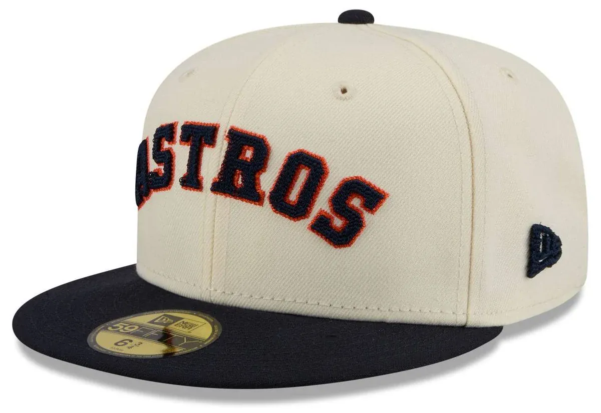 Adult Houston Astros New Era Chrome 2 Tone Chain Stitch Logo 59FIFTY Fitted Hat - Men's