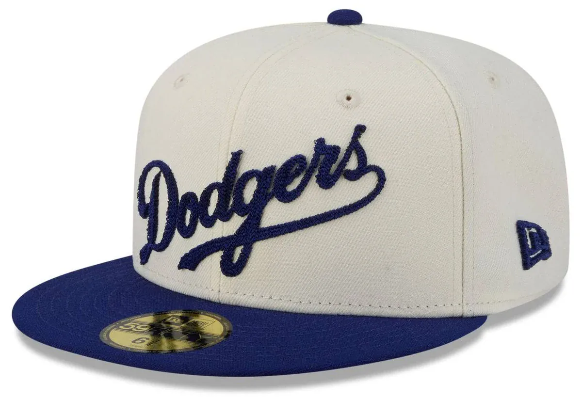 Adult Los Angeles Dodgers New Era Chrome 2 Tone Chain Stitch Logo 59FIFTY Fitted Hat - Men's