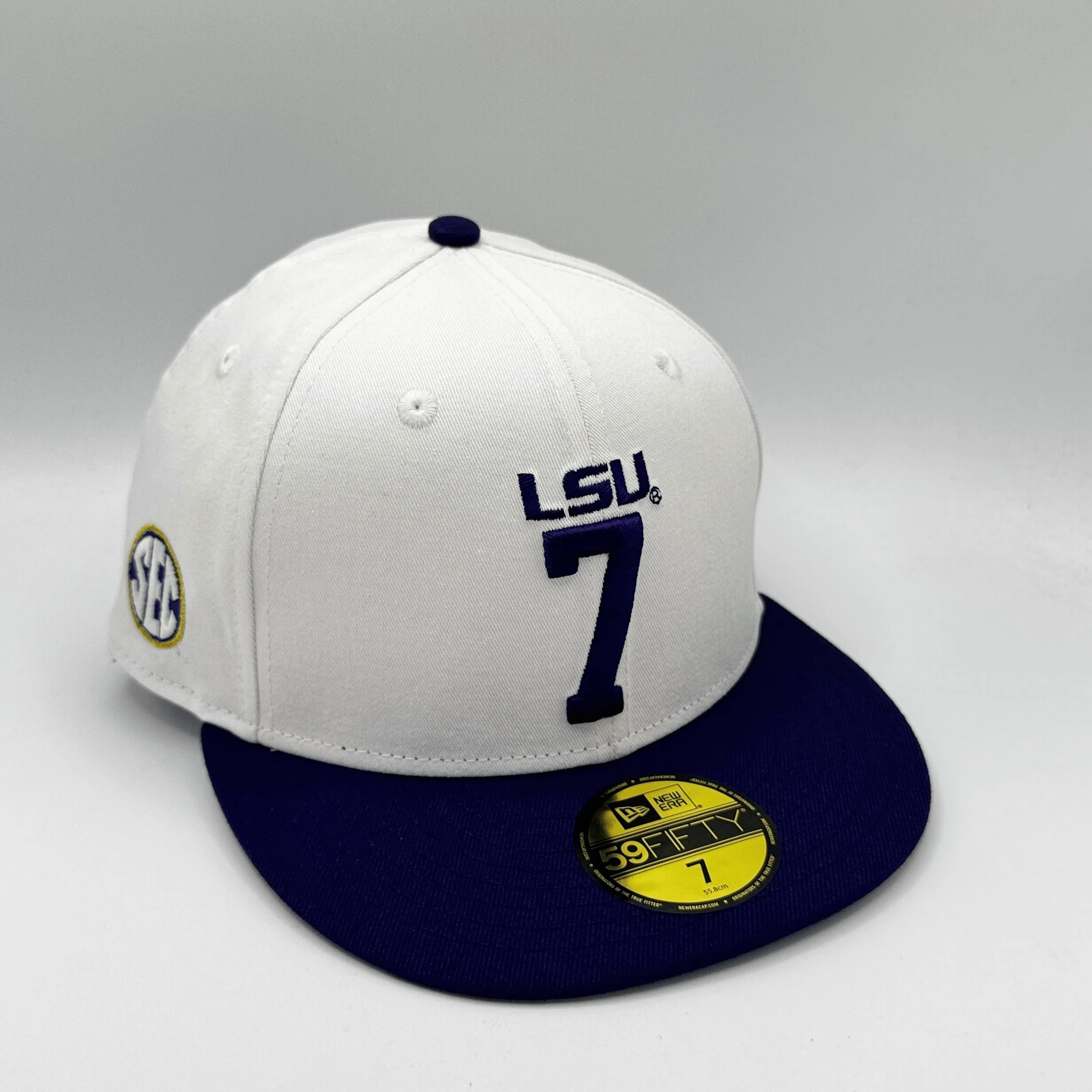 Adult Louisiana State White New Era LSU Legends #7 Custom 59FIFTY Fitted Hat - Men's