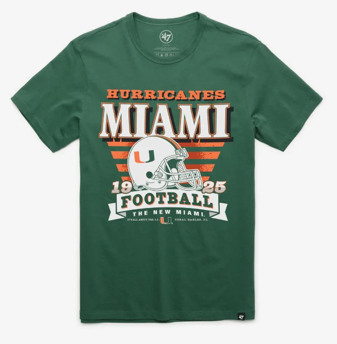 Adult Miami Hurricanes '47 Green Stripe Splash Franklin T Shirt - Men's