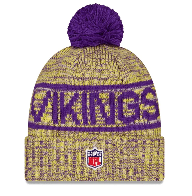 Adult Minnesota Vikings New Era 2025 Gold Sideline Cuffed Knit Hat With Pom - Men's - Image 2
