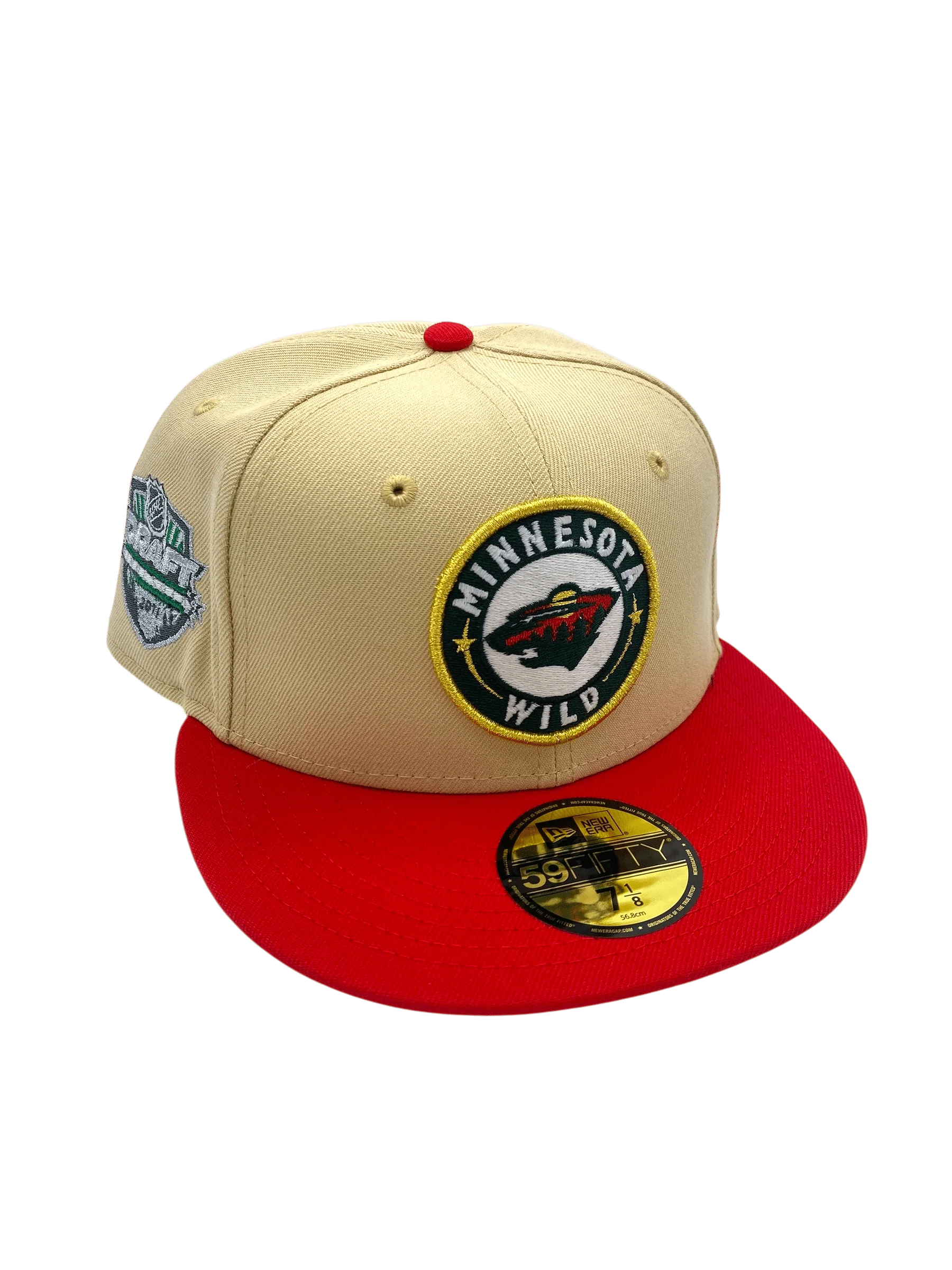 Adult Minnesota Wild New Era Tan/Red Draft Day Custom Side Patch 59FIFTY Fitted Hat - Men's