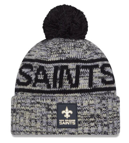 Adult New Orleans Saints New Era 2025 Black Sideline Cuffed Knit Hat With Pom - Men's