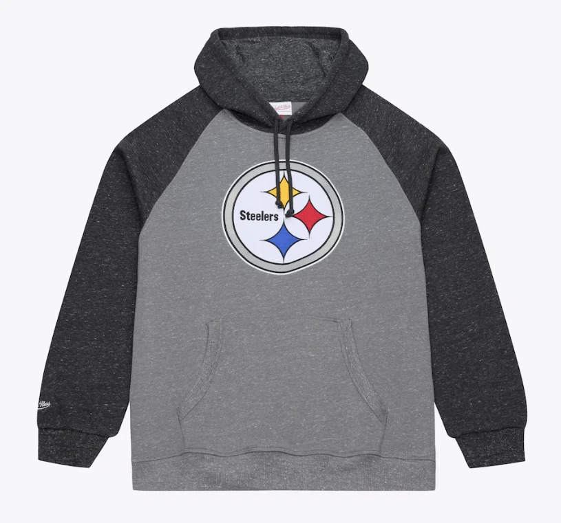 Adult Pittsburgh Steelers Mitchell & Ness Gray Winning Streak Fleece Hooded Sweatshirt - Men's