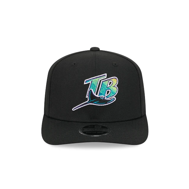 Adult Tampa Bay Rays Cooperstown New Era Black Replica Team Logo 9SEVENTY Stretch-Snapback Hat - Men's - Image 3