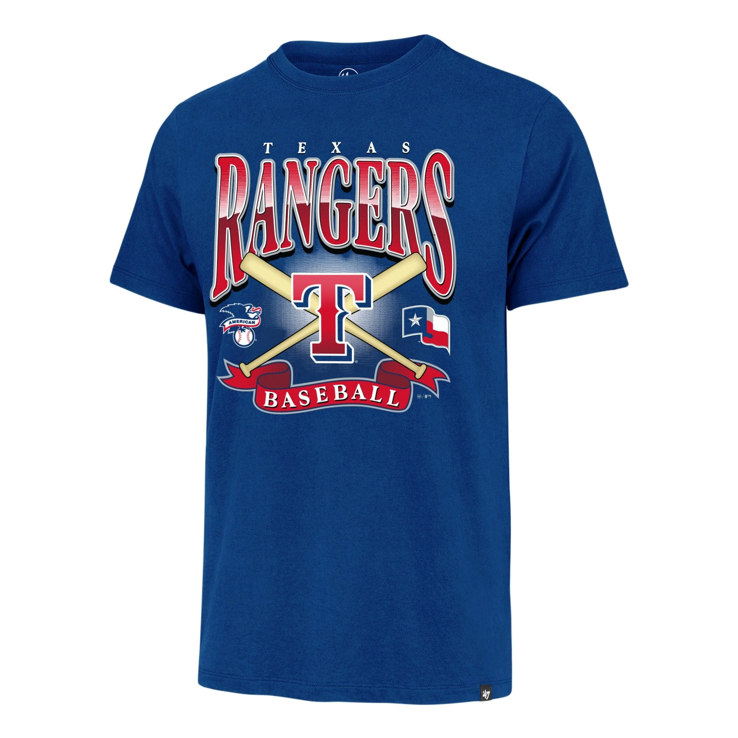 Adult Texas Rangers '47 Navy Chrometown Cross Bats Franklin T-Shirt - Men's