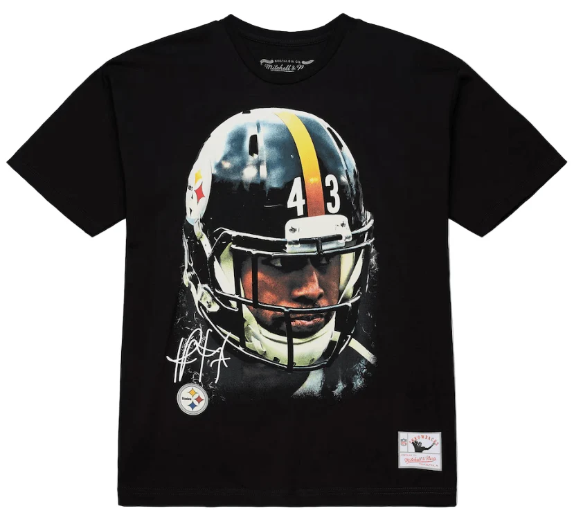 Adult Troy Polamalu Pittsburgh Steelers Mitchell & Ness Black Real NFL Big Face T-Shirt - Men's