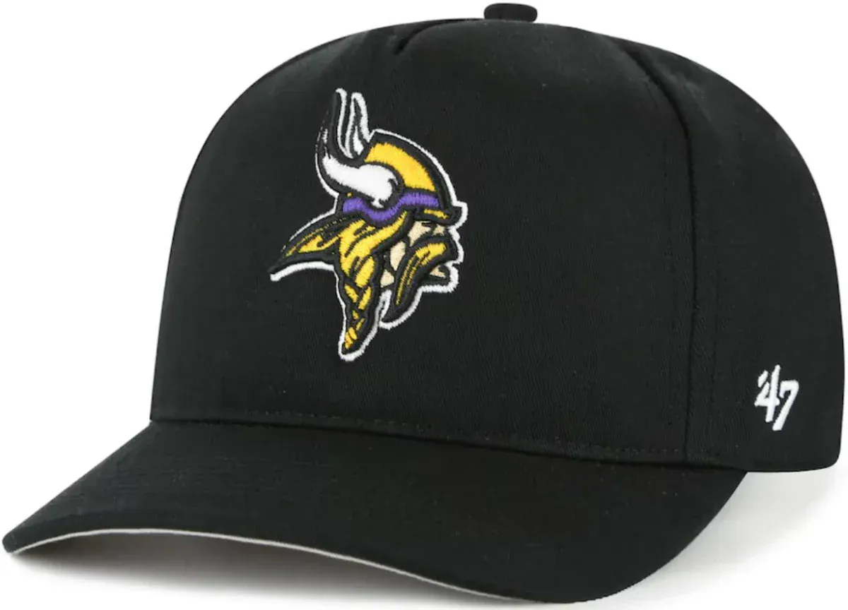 Adult Minnesota Vikings '47 Black Logo Hitch Adjustable Snapback Hat - Men's