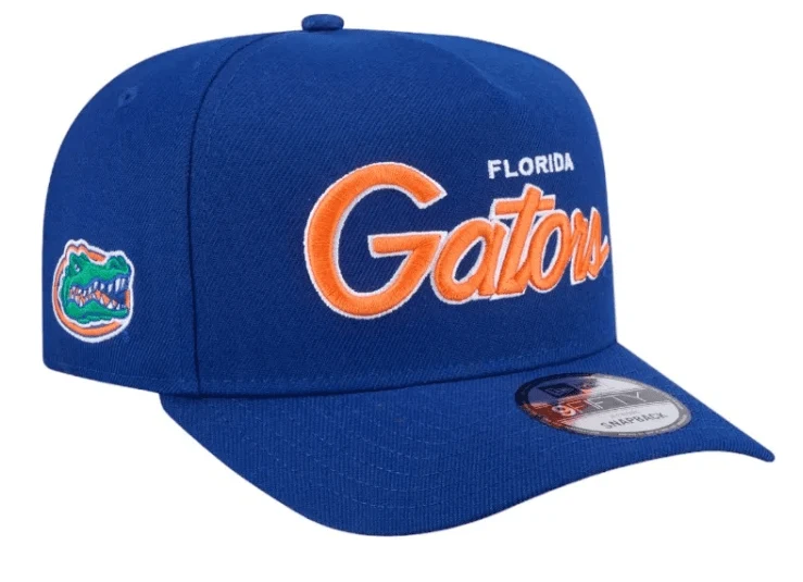 Adult Florida Gators New Era Blue Script A-Frame 9FIFTY Adjustable Snapback Hat- Men's