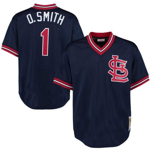 Adult Ozzie Smith St. Louis Cardinals Mitchell & Ness Navy Cooperstown Mesh Batting Practice Jersey - Men's