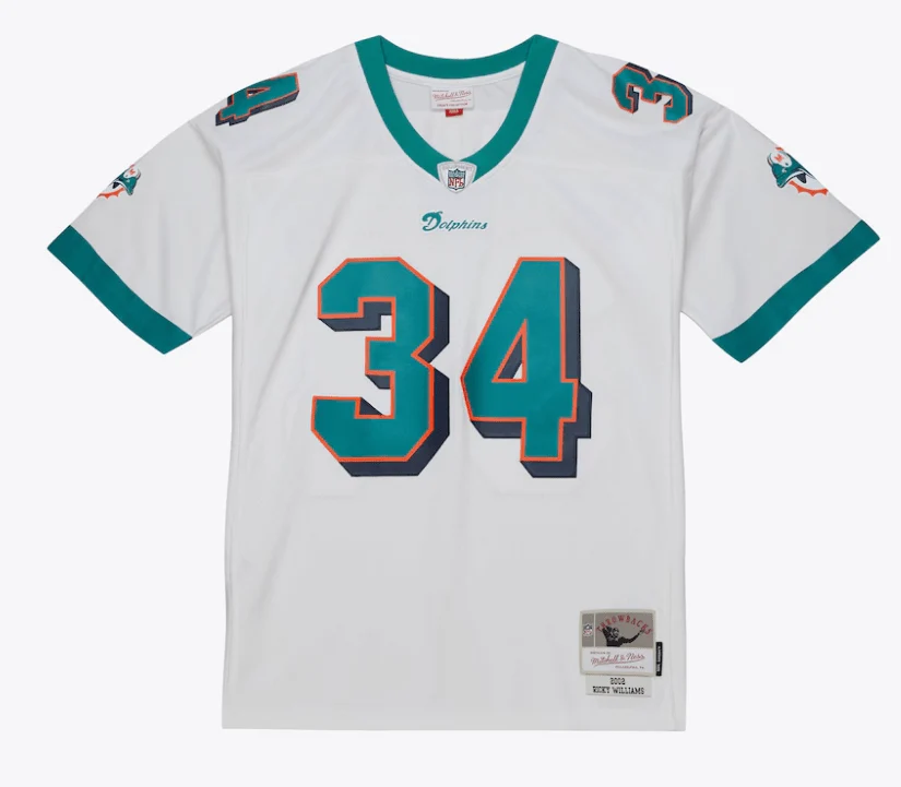 Adult Ricky Williams Miami Dolphins Mitchell & Ness NFL 2002 White Throwback Jersey - Men's - Image 2