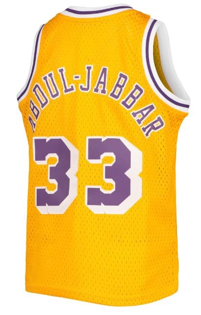 Youth Kareem Abdul Jabbar Los Angeles Lakers Mitchell & Ness 1985 Gold NBA Throwback Jersey - Unisex - Image 2