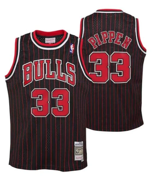 Youth Scottie Pippen Chicago Bulls Mitchell & Ness Black Pinstripe Alternate NBA Throwback Jersey - Unisex