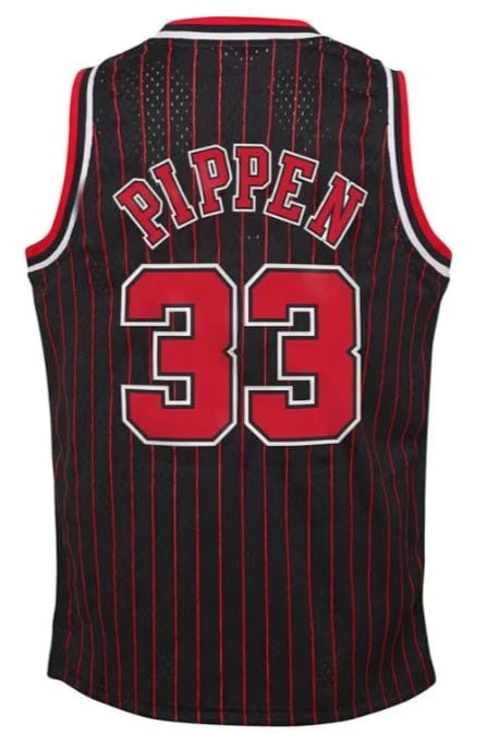 Youth Scottie Pippen Chicago Bulls Mitchell & Ness Black Pinstripe Alternate NBA Throwback Jersey - Unisex - Image 2